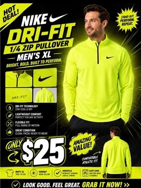 Nike Men's Dri-FIT 1/4 Zip Pullover - Vibrant Neon Yellow